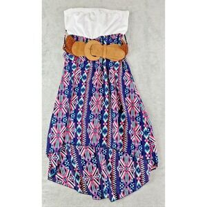 Sleeveless Bohemian Festival High Low Dress With Belt Size Small Aztec Print 90s